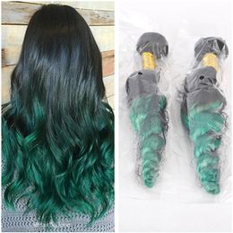 Brazilian Green Ombre Human Hair Weaves Loose Wave #1B/Green Ombre Virgin Hair Bundles Deals 3Pcs Wavy Double Wefts Extensions