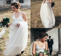 Simple Boho Wedding Dresses Spaghetti Lace Appliqued Sweep Train Backless Country Bridal Dress White Custom Made Cheap Wedding Gowns