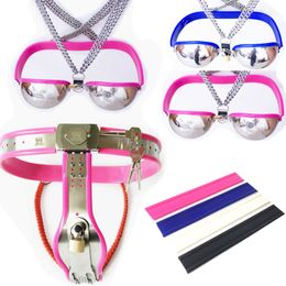 2 pcs/sets Female Chastity Device Stainless Steel Chastity Belt Black Blue Pink Sexy Fetish Bra Bondage Device Sex Toys for Women G7-5-53