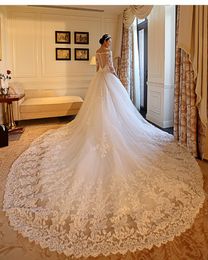 Plus Size V-neck Half Sleeve Cathedral/Royal Wedding Dress 2018 Luxury Long Train Appliques Bridal Gowns Vestido De Noiva Custom