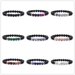 18 Colors 5 Natural Stone 8mm Striped Black Matted Stone Bracelets Elastic Buddha Beaded Yoga Energy Bracelet Jewelry