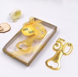 FREE SHIPPING(100pcs/lot)+Golden Wedding Souvenirs Digital 50 Bottle Opener 50th Birthday Anniversary Gift For Guest SN950