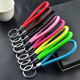 Hot sale Keychains colorful PU leather braided keychain Key Ring keyfob Cute Promotion Gifts keychains wholesale