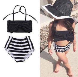 Kids Swimsuit Girls Striped Fission Swimwear Baby Two-piece Tankini Bra Brief Child Summer Halter Bikini Fashion Swim Clothes Beachwear LD20