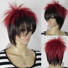 women's Black Red Cosplay Short synthetic Wavy Hair Wigs