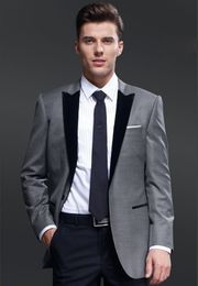 Brand New Light Grey Men Wedding Tuxedos High Quality Groom Tuxedos Peak Lapel One Button Men Blazer 2 Piece Suit(Jacket+Pants+Tie) 2011