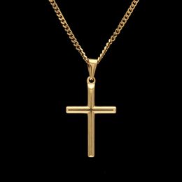 Catena in acciaio inossidabile Hiphop Croce placcata in oro Collana con ciondolo da uomo Collana di gioielli Bel regalo Catena per maglione da donna Accessori di moda