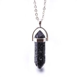 Black Lava Stone Hexagon Prism Pendant DIY Aromatherapy Essential Oil Perfume Diffuser Pendant With 50cm Stainless Steel Chain Necklace