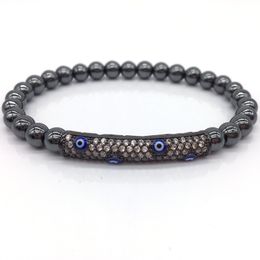 whole saleNAIQUBE Brand Fashion Pave CZ Eye Long Tube Luxury Charm Bracelet For Men Women Hematite Bead Bracelet Jewellery Gift
