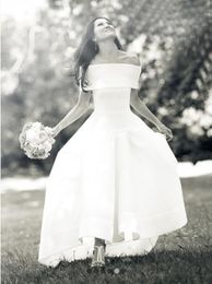 White High Low Wedding Dresses Off the shoulder Fashion Bridal Gown Ruched Beach A Line Bridal Gowns Vintage Garden Vestido De Novia