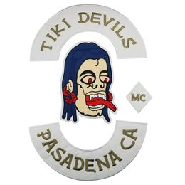 New TIKI DEVILS PASADENA CA MC Biker Skull Embroidery Mc Motorcycle Club Rocker Buttom Rocker Large Back Patch Jackets Vest Skull Patch F