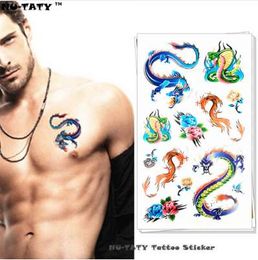 Nu-TATY Colourful Snake Dragon Temporary Tattoo Body Art Flash Tattoo Stickers 17*10cm Waterproof Fake Tatoo Car Styling Sticker