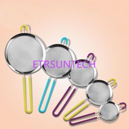 Stainless Steel with Silicone Handle Juice Tea Strainer Kitchen Tools Flour Sieve Send At Random Color QW7731