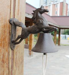 Cast Iron WELCOME Dinner Bell Horse Home Garden Decorations Wall Mount Metal Doorbell Porch Patio Farm Yard Cabin Ctaft Brown Animal Vintage Antique Ornament