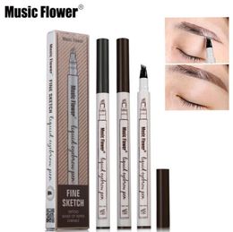 Music Flower Liquid Eyebrow Pen Enhancer Four Head eyebrow Enhancer Waterproof 3 Colors chestnut brown dark grey Makeup DHL free shipping