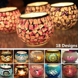 glass lanterns wholesale UK - Circular Mosaic Glass Candlestick Holder Hot Home Decoration Lantern Candle Holders For Party Wedding Christmas Not Include Candle WX9-312