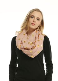 Metallic Gold Heart Print Ring Scarf Europe Fashion Womens Navy Pink Shiny Bronzing Silver Heart Infinity Scarves