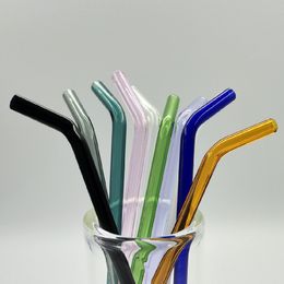 wholesale 7 8 Colourful straight and bend glass drinking straws pipette ecofriendly baby milk juice reusable glass straw bar party
