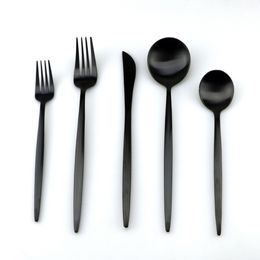 JANKNG 5Pcs/Lot Black Cutlery Set 18/10 Stainless Steel Dinnerware Fork Knife Scoops Silverware Set Home Tableware Set Salad Fork