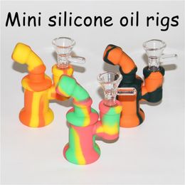 wholesale mini glass bubbler rig silicone smoking pipe Hand Spoon Pipe silicone Bongs silicone oil dab rigs with dab tool