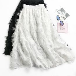 2018 chiffon skirts tassel feather bust skirt of tall waist han edition of female long posed the a - line skirt joker