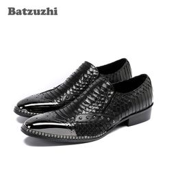 Italian Style Handmade Men Shoes Metal Tip Men Leather Shoes Crocodile Pattern Black Formal Dress Shoes Zapatos Hombre, Big Sizes US6-12