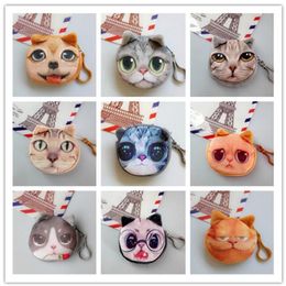 3D Printing Cat Dog Face Bags Cartoon Handbag Plush MINI Coin Purses Wallets Zipper Key Headphone Holder Bags