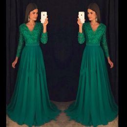 Emerald long sleeve Prom Dress Vestido De Festa Cheap Chiffon Evening Party Wear Formal Dresses Custom Made