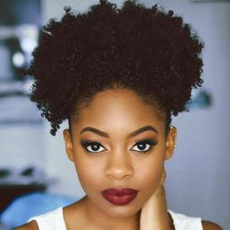 Short High Ponytails Human Hair For Black Women, Kinky Curly 100% Real Indian HUMAN Hair Drawstring Pony tail Afro Hairpiece natural 1b