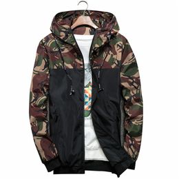 Homens Bomber Jacket Fino Fino Slim Manga Longa Camuflagem Mens Jaquetas Com Capuz Windbreaker Zipper Outwear Army Brand Roupas
