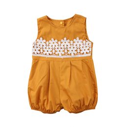 Lovely Newborn Clothes Baby Girls Romper Yellow Outfits Summer Sleeveless Lace Romper Jumpsuit Sunsuit Baby Clothing Toddler Clothing 0-24M