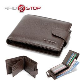 Large Capacity Men's Leather Wallet Invisible Fastening Closure Coin Pocket With Card Holder Classic Design RFID Bifold - Black and Brown