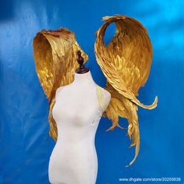 New arrival Customise adults' large size gold angel wings high quality beautiful soft fairy wings for Model stage show shooting props
