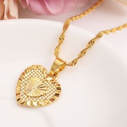 Heart Pendant Jewelry sets Classical Necklaces Earrings Set Yellow Solid Fine Gold Filled Brass Wedding Bride's Dowry women girls gif