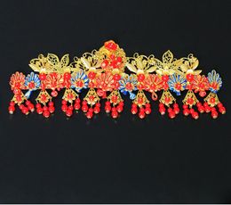 Bridal costume, headwear, Phoenix crown, Chinese hair ornament, head, red dragon and Phoenix gown, Xiu dress, Qipao wedding accessories.
