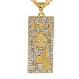 Hip Hop US Dollar gold Pendants Necklaces & Pendants Bling Bling Iced Out Crystal Necklaces Stainless Steel Rope Chain