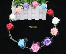 10pcs/lot 12 flowers Gilr Women Flowers Wreaths PE Flowers Headbands Hairband For Wedding Decorative Bride Beach Wear