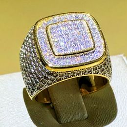 Luxury Hip Hop Micro Pave CZ Stones All Iced Out Bling Ring 925 silver Gold Plated Hip-Hop Rings for Men Jewellery gift party Size 8-13