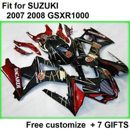 Free custom fairing kit for Suzuki GSXR1000 07 08 red black fairings set GSXR1000 2007 2008 SD63