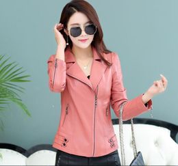 Large size 3XL Women's leather clothing outerwear 2017 spring short slim leather jacker women jackets coats pink