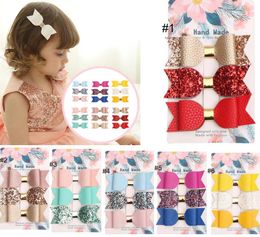 6 groups baby hair accessories bright powder bow pu leather barrettes cute kids girl fashion bow barrettes free ship 3pcs groups