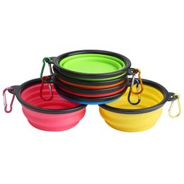 Colourful Food grade Silicone Folding dog bowl Expandable Cup Dish Pet feeder Portable Travel Bowl with Carabiner