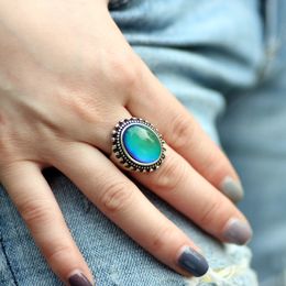 Fashion Bohemia Retro Rings Temperature Control Colour Change Mood Ring for Women Size 7/8/9 MJ-RS016