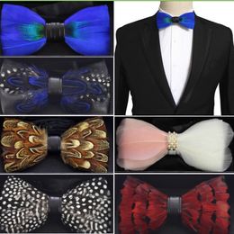 NEW Feather bowtie 20 colors 6.5X13.5cm bowknot X-mas men bow tie Valentine's Day Father's Day Christmas gift free shipping