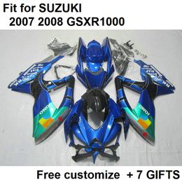 Free custom fairing kit for Suzuki GSXR1000 07 08 blue green black fairings set GSXR1000 2007 2008 VD56