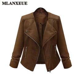 Large Size Ladies Coat 2017 Faux Leather Jackets Lady Brown Matte Motorcycle Biker Zippers Coats Sexy Outerwear Autumn Jacket