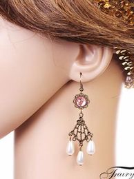 Hot Style Sweet and fresh adornments bride court vintage bronze pink crystal pearl earrings stylish classic exquisite elegance