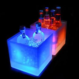 square buckets NZ - 3500ml Rectangle LED Light Ice Buckets Luminous Double Layer Square Bucket Plastic Non Toxic Waterproof Kitchen Bar Tools Durable SN1953