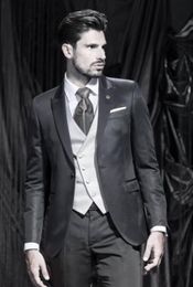 Fashion Charcoal Grey Groom Tuxedos Excellent Men Wedding Tuxedos High Quality Men Formal Business Prom Party Suit(Jacket+Pants+Tie+Vest)883