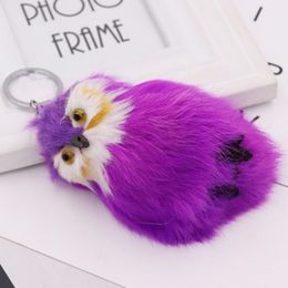 Cute Fluffy Owl Car Keychain Pendant Key Ring Faux Bunny Rabbit Fur Pompoms Key Chains For Car Interior Decoration